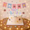 Bandeiras de Puxar de Aniversário com Tema de Desenho Kirby Banners de Letras Paleta de Cores Suaves Macaron Toppers de Bolo Enfeites