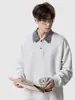 Sudadera de estilo americano con cuello polo de cuadros negros sin capucha para hombre y mujer, diseño de primavera y otoño, estilo universitario, camiseta de manga larga de dos piezas falsas