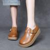 Venta de Liquidación de Tallas Agotadas por 99 Yuan: Zapatos de una sola pieza para mujer, punta redonda, con hebilla, corte profundo, de cuero de vaca de primera capa, estilo Birkenstock, suela gruesa, plataforma, para tallas pequeñas.
