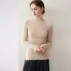 Nova coleção outono/inverno: Suéter de malha 100% cashmere puro feminino com gola semi-alta canelada, uma peça básica simples e versátil