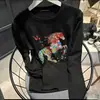 Item Quente de Transmissão ao Vivo Dropshipping Original Primavera 2026 Camiseta Básica com Strass Camiseta de Manga Longa Pônei Colorido Top Feminino