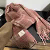 Bufanda de Cuadros Rosa Seco para Mujer, Bufanda de Invierno, Nueva Atmósfera de Otoño e Invierno, Sentido Avanzado, Versátil, Ropa de Estudiante