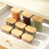 Frasco Sellado Rectangular, Recipiente Sellado de Vidrio para Alimentos, Frasco de Almacenamiento Rectangular de Alto Borosilicato, Frasco Sellado con Tapa de Bambú Transfronterizo