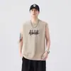 Camisa sem Manga 100% Algodão Masculina Verão Nova Marca Tendência Fresca Solta Sem Mangas Camiseta Masculina Juventude Colete Esportivo Casual Camiseta Masculina