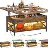 Suministro Especial Transfronterizo para Mesa de Café de Sala de Estar, Mesa Ajustable, Mesa de Café con Espacio de Almacenamiento, Mesa Cuadrada de Estructura Acero-Madera y Luces LED