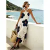 Vestido Longo Estampado Sem Mangas com Gola Halter para Mulheres 2026, Estilo Praia e Férias, Estilo Europeu e Americano