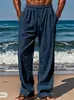 2025 Novos Calças Casuais de Verão Havaianas Masculinas Bolso Cordão Cintura Elástica Liso Confortável Respirável