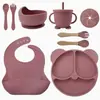 Novos Talheres de Silicone Transfronteiriços com Divisórias em Formato de Orelha, Talheres Infantis, Tigela e Colher para Comida de Bebê, Babador de Alimentação para Bebê, Babador de Saliva