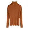 Camiseta Básica de Punto Negra de Cuello Alto para Mujer Otoño e Invierno Nuevo Ajustado Manga Larga Suéter Jersey Suave Superior de Invierno