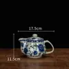 Juego de Té de Porcelana Azul y Blanco Peonía Tetera China Retro Olla con Asa para el Hogar Preparación de Té Azul y Blanco Cerámica Olla para Oficina