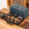 Set de Té Kung Fu de Viaje de Arena Púrpura Set Pequeño Bolsa Portátil Tetera Simple para el Hogar Regalo para Exteriores Logo