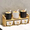 Conjunto Criativo de Potes de Cerâmica para Temperos para Cozinha Doméstica, Conjunto de Seis Peças Estilo Japonês com Frascos de Temperos e Pote de Sal