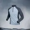 Roupas de Treino com Meio Zíper no Atacado para Homens, Roupas de Secagem Rápida de Manga Longa, Tops para Esportes de Ciclismo e Atletismo, Roupas para Corrida e Fitness