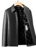 Jaqueta de Couro de Ovelha Masculina Haining com Gola Reversível, Casaco Casual de Negócios para Outono e Inverno, Roupa para Pai de Meia-idade, Forrada com Lã para Aquecimento