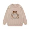 American Retro Bear Cute Bordado Casal Suéter para Homens e Mulheres com Design de Desenho Animado e Versátil Solto Estilo College Sweater