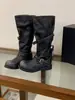 Chuyuji 2026 Verano Nuevo Estilo Retro Europeo y Americano Hebilla de Cinturón Botas de Motocicleta para Mujer, Invierno Punta Redonda Media Caña Apilables Botas para Mujer