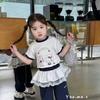 Corea del Sur Niña Pequeña Estilo Mori Dibujos Animados Traje 25 Nuevo Camiseta de Manga Corta con Cuello Redondo del Gato KT Pantalones Distintivos de Encaje
