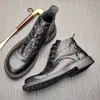 Botas de Cuero para Hombre con Puntera Redonda, Cómodas y Resistentes al Desgaste, Zapatos de Caña Alta de Cuero Genuino con Forro de Lana para Otoño e Invierno, Botas Martin de Caña Media Versátiles de Moda Británica