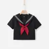 Conjunto de uniforme escolar marinero estilo japonés transfronterizo, incluyendo opciones de manga larga y manga corta, en un diseño preppy estilo escolar con una falda plisada negra, adecuado para uniformes escolares