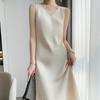 Vestido de Fada de Cetim Sem Mangas com Estilo Francês, Vestido Longo Evasê, Design de Verão sem Costas