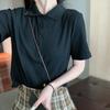Camiseta Polo de Manga Corta para Mujer, Estilo Veraniego Nuevo, Corte Ajustado, Color Sólido, Popular entre Celebridades de Internet, con Cangrejo de Cinco Caracteres, Dulce y Picante Americano