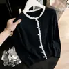Tricô Novo de Gola Redonda Outono/Inverno 2026 Feminino com Borda de Babado Suéter Estilo Francês de Outono