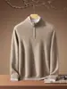 Suéter de cashmere 100% puro para homens, com zíper parcial, gola alta, para outono e inverno, cor cinza, malha business casual, leve e luxuoso
