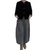 26005 Novo Daimei Yiyuan Jaqueta de Veludo Nova Moda com Design de Botões, Calça de Cintura Alta Ampla Solta, Elegante e Emagrecimento para Mulheres