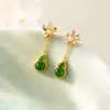 Brincos Nalan de Prata Esterlina S925 com Pingente de Cabacinha de Jade e Flor de Pérola Design de Nicho Brincos Elegantes M07848