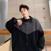 Cárdigan de Punto Grueso con Puntadas de Color Contrastante Suéter Grueso para Niños Vintage Retro Suéter de Punto Otoño e Invierno Marca de Moda Chaqueta Holgada
