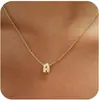 Colar com Pingente de Anel Duplo Ajustável para Mulheres, Corrente de Suéter em Forma de I Prateada, Design Simples e Elegante, Não Desbota