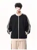 Sudadera cárdigan de estilo americano con rayas deportivas y cuello alto para hombre y mujer, chaqueta casual holgada para parejas, top exterior versátil