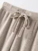 Pantalones de Lana 100% Pura de Pierna Ancha con Cintura Elástica y Cordón para Otoño e Invierno, Casual Holgado Versátil con Caída Rectos de Lana