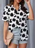 Cárdigan de manga corta para mujer de Aliexpress transfronterizo, solapa, camisa hawaiana, ligeramente elástico, estampado digital 3D, camisa casual