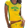 En Stock Sitio Web Independiente Verano Nuevo Estilo Americano Transfronterizo Brasileño Letra Moda Nicho Manga Corta Conjunto Camiseta Top Mayoreo