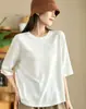 2026 Nuevo Producto de Principios de Otoño Estilo Coreano Holgado Casual Cuello Redondo Jersey Sencillo Color Sólido Bolsillo de Encaje Manga Media Camiseta Básica MHT
