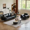 Sofá Negro para Apartamentos Pequeños, Sala de Estar Moderna Minimalista, Dormitorio de Apartamento, Habitación de Alquiler, Sofá Doble de Cuero Encerado al Aceite Vintage