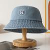 Sombrero de Pescador de Mezclilla Retro con Bordado de Letras Estilo Coreano para Mujer, Sombrilla, Protección Solar, Versátil para Exteriores, Sombrero de Pescador para Adelgazar la Cara