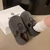 Sapatos de Lã e Algodão com Solado Grosso Estilo Coreano com Lã para Mulheres 2026 Outono/Inverno Novo Estampa de Leopardo Aumento Interno Altura Sapatos Mary Jane de Pelo