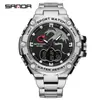 Sanda Novo Relógio Eletrônico com Pulseira de Aço Relógio Eletrônico Masculino Multifuncional Despertador à Prova d'Água Relógio Esportivo Masculino