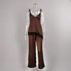 Conjunto de dos piezas de satén de seda simulada con ribete de encaje, con camisola y pantalón largo, pijama y ropa de estar por casa holgados y cómodos para mujer