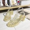 Nuevas sandalias romanas de mujer de verano, sandalias retro de tacón grueso, sandalias de cristal transparente, tacón medio, zapatos de gelatina de plástico, tacón alto, zapatos impermeables