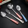 Pala al por mayor pala para saltear mango de trigo espátula de acero inoxidable cuchara para sopa pala para freír colador de cocina suministros de utensilios de cocina antiquemaduras