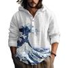 2023 Cross-Border Europeu e Americano Nova Bússola Estampa Roupas Masculinas Com Capuz Meia Carcela Camisa de Manga Comprida com 4 Botões