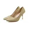 Zapatos de moda de tela de boca poco profunda de punta de una sola capa, zapatos de primavera y otoño, tacones altos gruesos, tallas 31-47, zapatos de comercio exterior