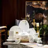 Pratos e Conjunto de Pratos Tigela e Prato de Alta Temperatura Jingdezhen Utensílios Domésticos de Porcelana Óssea Caixa de Presente Tigela de Cerâmica e Conjunto de Hashis Presente de Inauguração