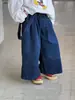 Pantalones de Peto de Mezclilla Cheese and Meow Boys Colección Primavera 2026 Azul Profundo Holgados Pierna Ancha Casual Versátiles Pantalones para Niños