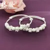 Pulsera para Bebé Plata de Ley 990 Pulsera Infantil Flor de Ciruelo Cuenta Redonda Joyería de Plata de Ley Estilo Étnico con Cuentas Ceremonia de Luna Llena Completa