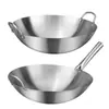 Wok de Aço Inoxidável 304 com Duas Alças, Panela de Cozinha com Alça Única, Ampliada e Espessada, Sem Revestimento, para Uso Comercial em Cantinas, Atacado