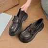 Mocasines versátiles de suela gruesa estilo británico, nuevo modelo primavera y otoño 2026, sin cordones, suela blanda, piel suave, cómodos, corte profundo, zapatos de un solo color
